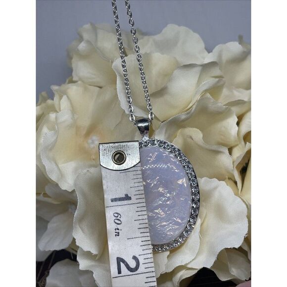 Christmas Party Fancy Large Opal Silver Crystal Necklace Statement Wedding - Picture 9 of 9